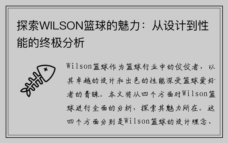 探索WILSON篮球的魅力：从设计到性能的终极分析