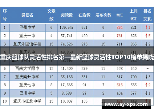 重庆篮球队灵活性排名第一最新篮球灵活性TOP10榜单揭晓